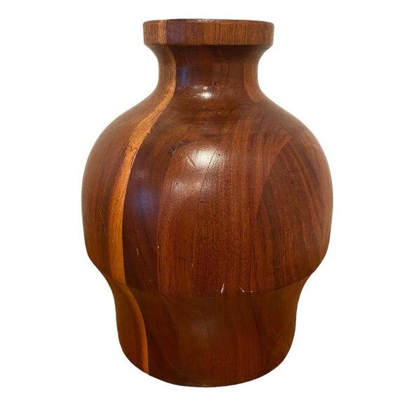 Turned Wood Bud Vase Candle Holder Mid Century Modern - Picture 3 of 11